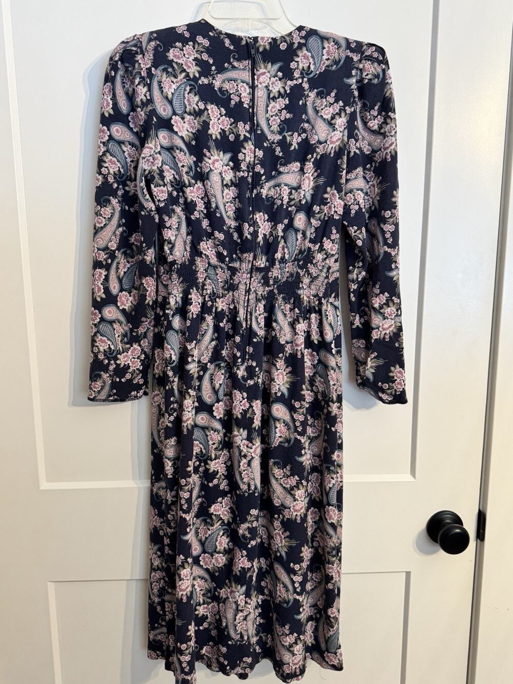 Karin Stevens Flower Print Smocked Waist Dress Sz 12 Grannycore Cottagecore